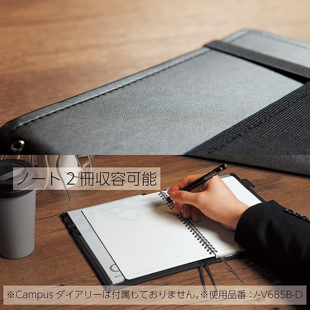 image:imageKOKUYO Systemic Synthetic Leather Cover Notebook with One A5 B 6mm Ruled 28 Lines 50 Sheets Twin Ring Edge Title Notebook Black NOV685BD