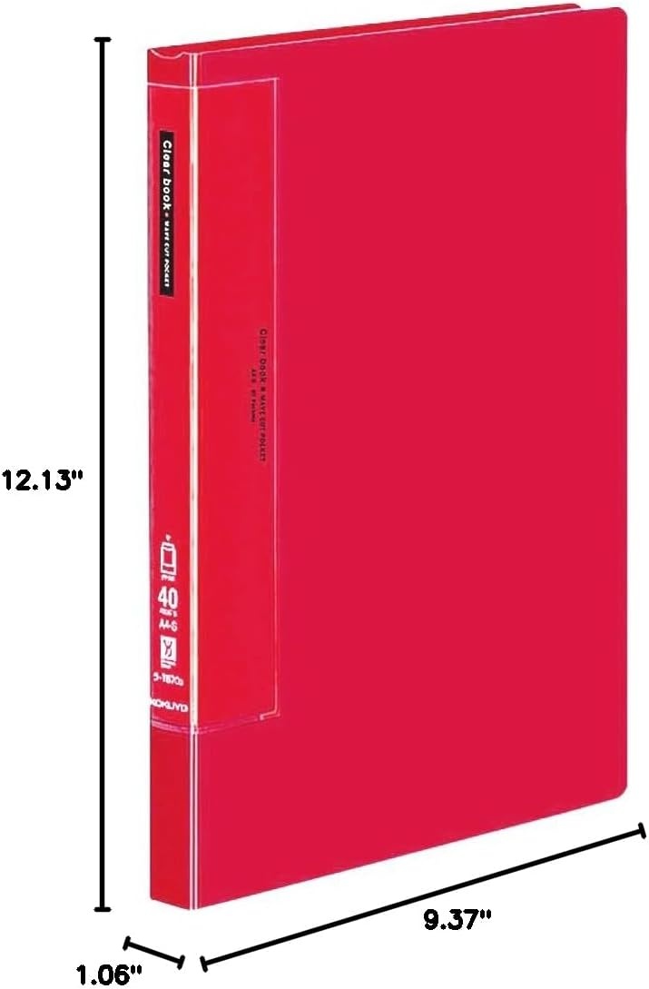 image:imageKokuyo 10 Pockets Binder with Plastic Sleeves 85x11 Green WaveCut Expandable Art Portfolio Folder with Clear Sheet Protectors 20 Pages of Presentation Display Book RAT550GRed