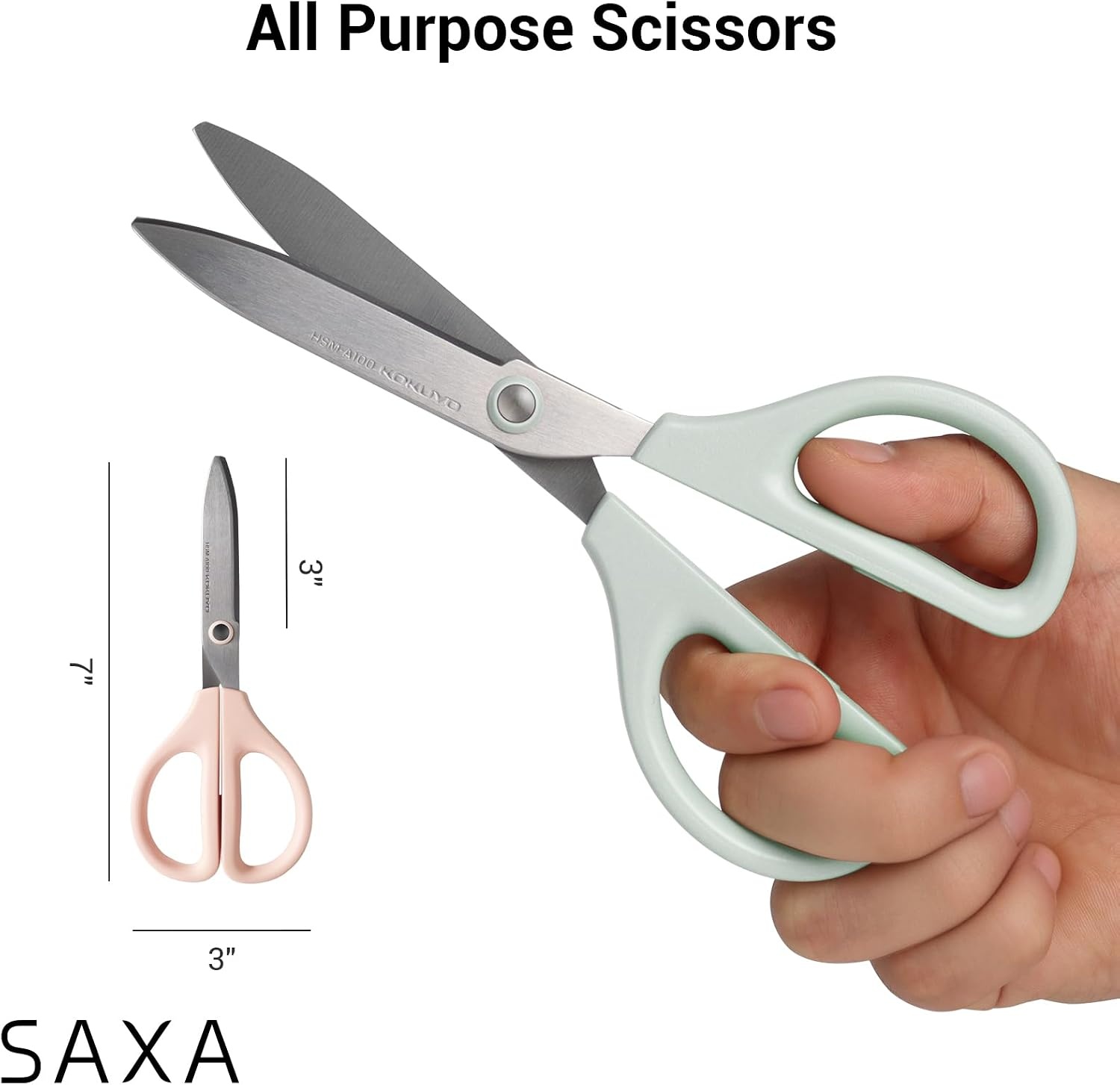 image:imageKokuyo 3 Pack 7 Scissor All purpose with Hybrid Arch Stainless Steel Blade Pastel Pink Blue White Sharper Cutting Performance Heavy Duty Cutter for Office Home School Craft Supplies HSMA100Pastel Pink Blue