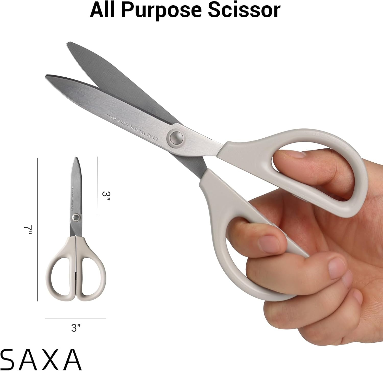 image:imageKokuyo 3 Pack 7 Scissor All purpose with Hybrid Arch Stainless Steel Blade Pastel Pink Blue White Sharper Cutting Performance Heavy Duty Cutter for Office Home School Craft Supplies HSMA100Offwhite