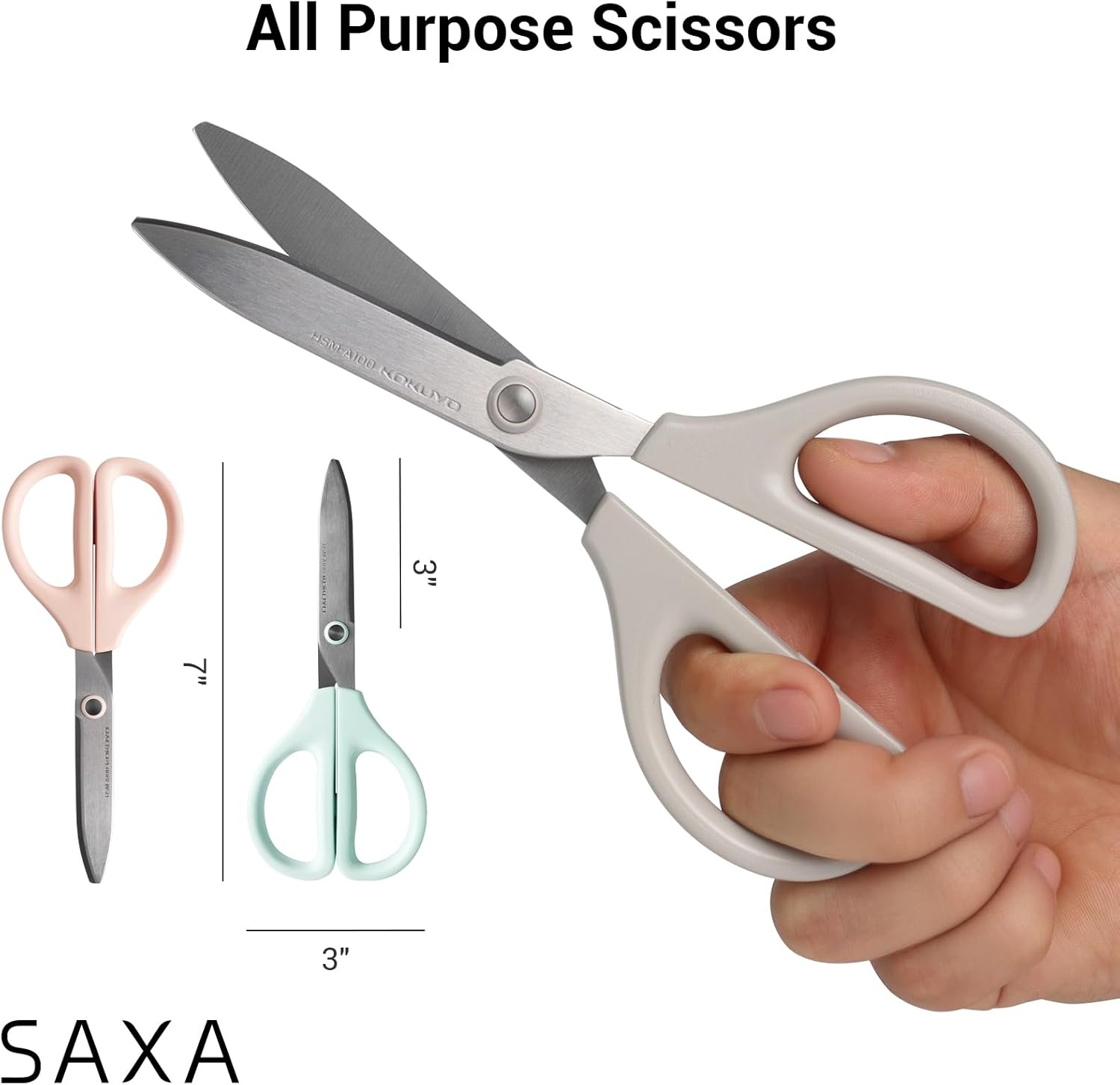 image:imageKokuyo 3 Pack 7 Scissor All purpose with Hybrid Arch Stainless Steel Blade Pastel Pink Blue White Sharper Cutting Performance Heavy Duty Cutter for Office Home School Craft Supplies HSMA100Pastel Pink Blue White