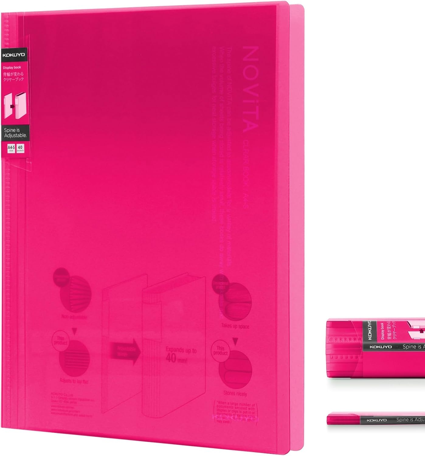 image:imageKokuyo 40Pocket Binder with Plastic Sleeves 85x11 Green A4 and US Letter Expandable Art Portfolio Folder with Clear Sheet Protectors 80 Pages of Presentation Display Book RAN40GPink