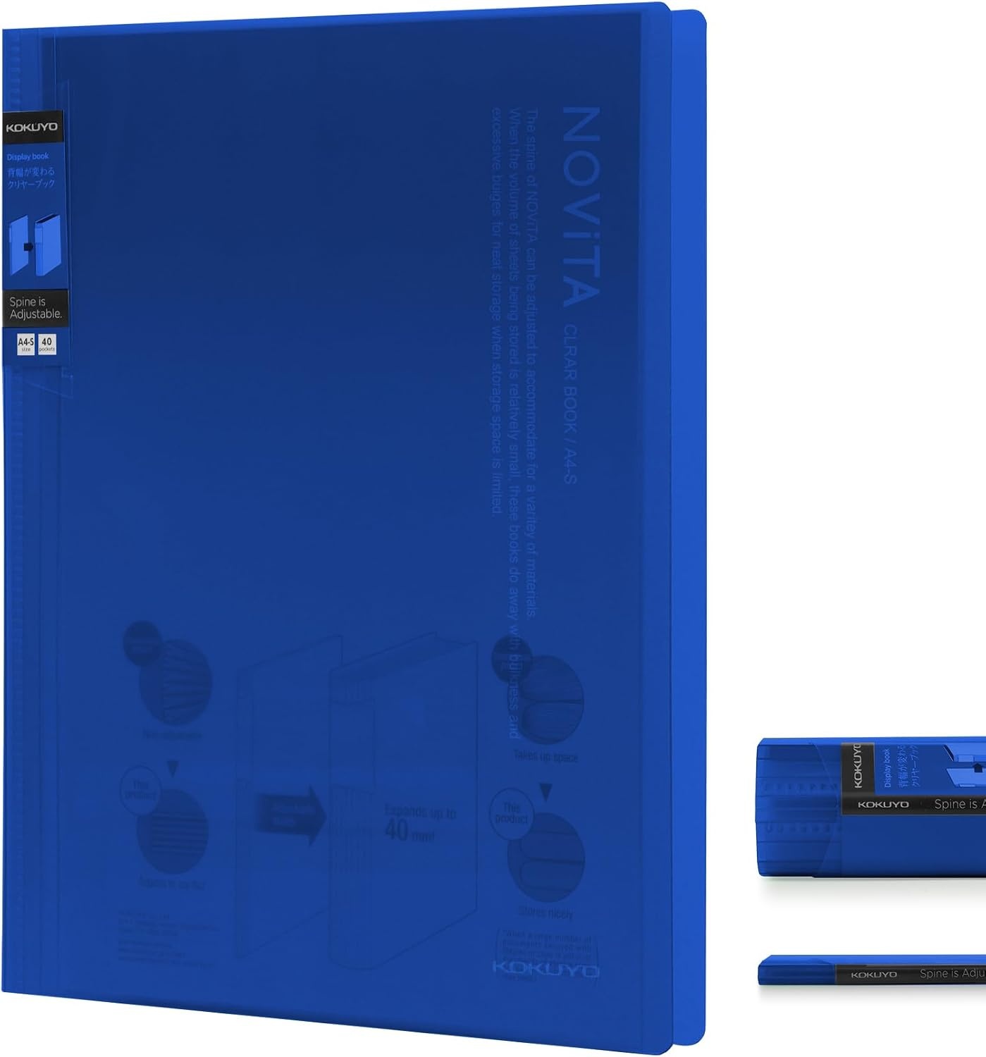 image:imageKokuyo 40Pocket Binder with Plastic Sleeves 85x11 Green A4 and US Letter Expandable Art Portfolio Folder with Clear Sheet Protectors 80 Pages of Presentation Display Book RAN40GBlue