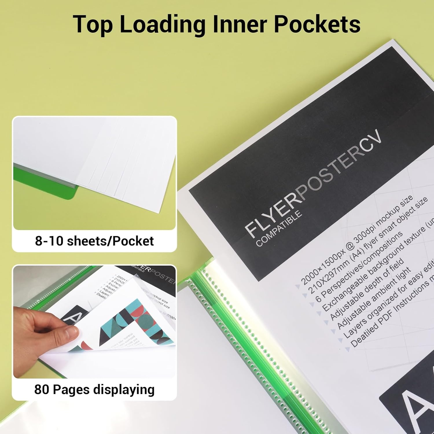 image:imageKokuyo 40Pocket Binder with Plastic Sleeves 85x11 Green A4 and US Letter Expandable Art Portfolio Folder with Clear Sheet Protectors 80 Pages of Presentation Display Book RAN40GBlue