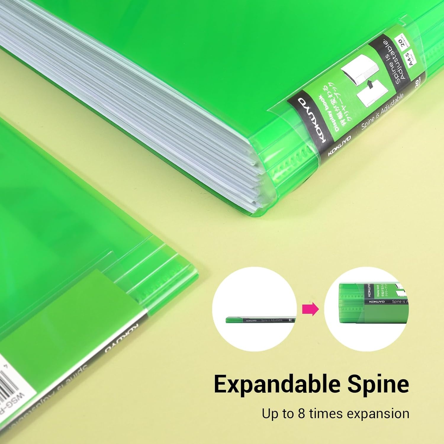 image:imageKokuyo 40Pocket Binder with Plastic Sleeves 85x11 Green A4 and US Letter Expandable Art Portfolio Folder with Clear Sheet Protectors 80 Pages of Presentation Display Book RAN40GPink