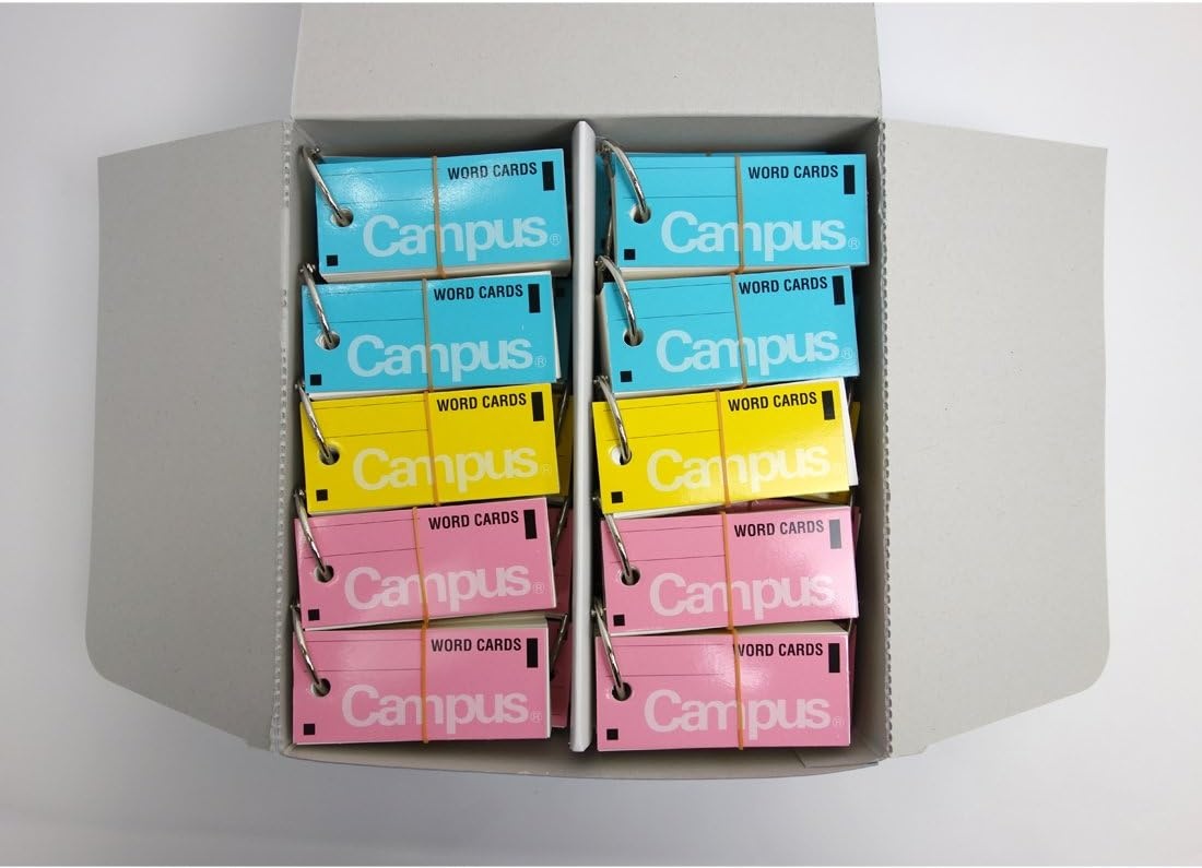 image:imageKokuyo Campus Flash Cards with Binder Rings Word Cards Anki Cards Mini Notecards Medium Size 012x 268 30 Packs in Blue Pink and Yellow Japan Import TAN101TSUME