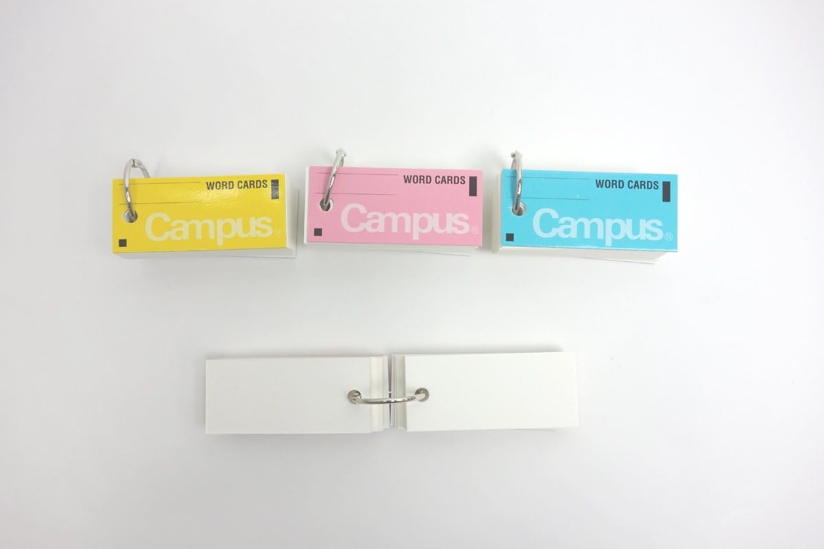 image:imageKokuyo Campus Flash Cards with Binder Rings Word Cards Anki Cards Mini Notecards Medium Size 012x 268 30 Packs in Blue Pink and Yellow Japan Import TAN101TSUME