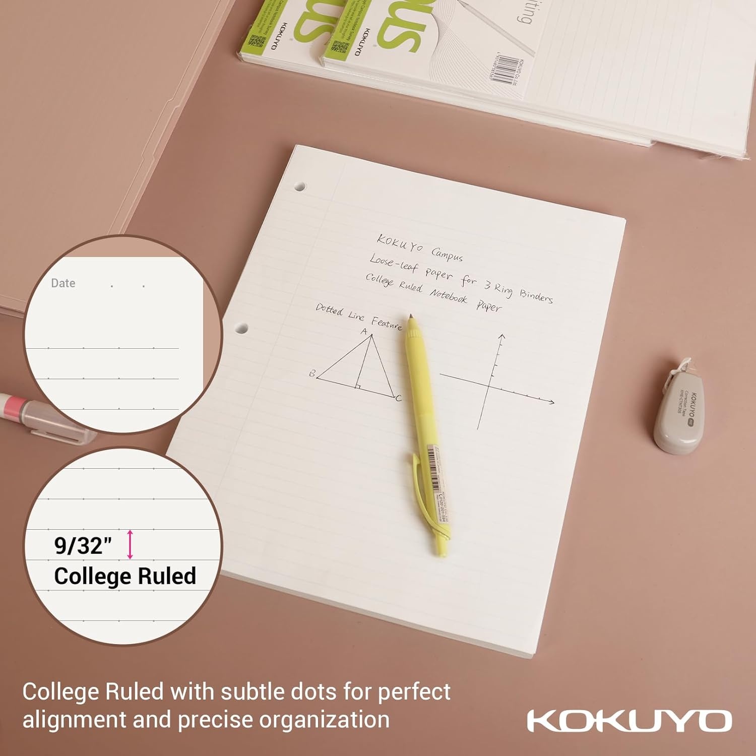 image:imageKokuyo Campus Loose Leaf Paper for 3 Ring Binders 814x11 College Ruled Notebook Paper 100 Sheets 70 GSM Japanese Smooth Paper Prevents Ink Bleeding School Suppliers WSGNO887G11