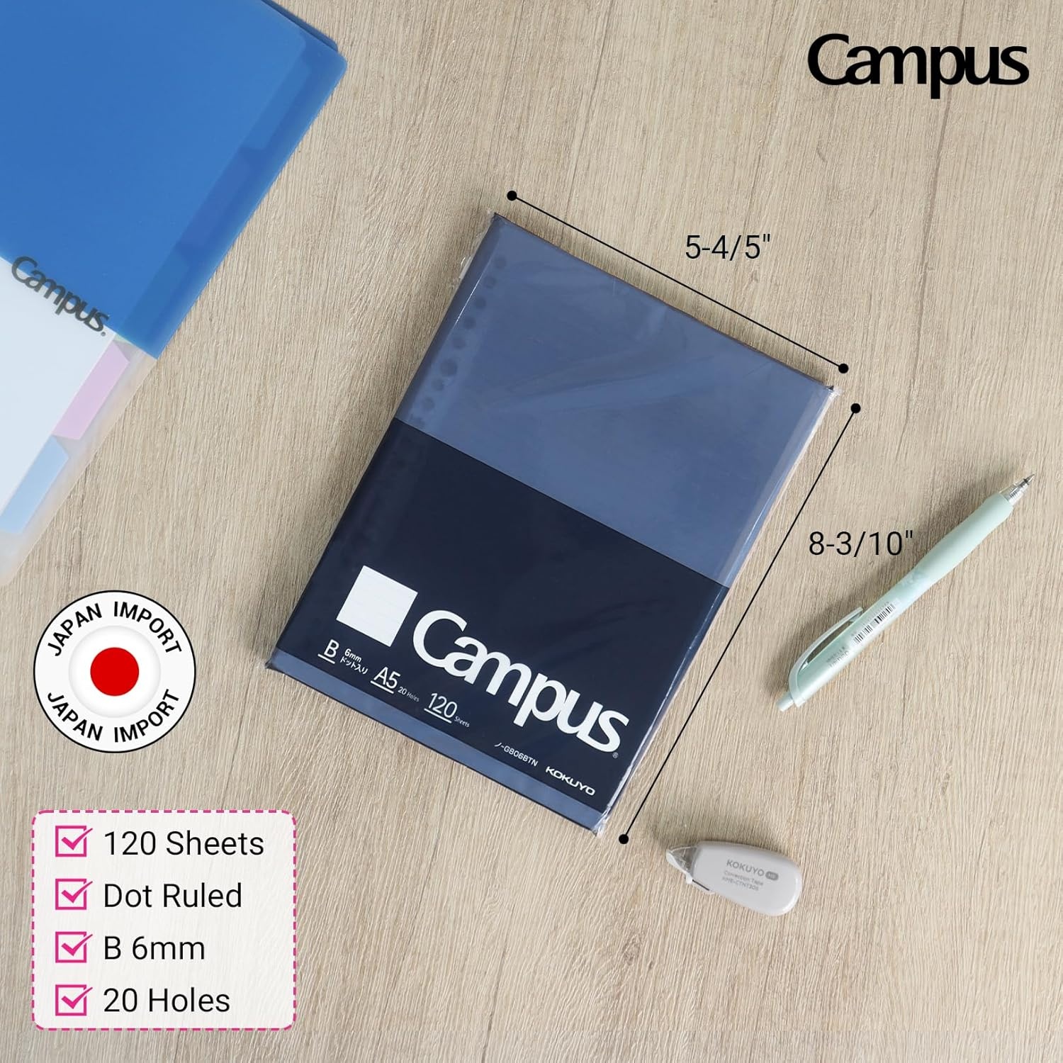 image:imageKokuyo Campus Loose Leaf Paper for Binders Business Type Sarasara Smooth Writing B5 B 6mm Dotted Ruled 26 Holes 38 Lines 120 Sheets pH Neutral Bleed Resistant NOG836BTNDotted