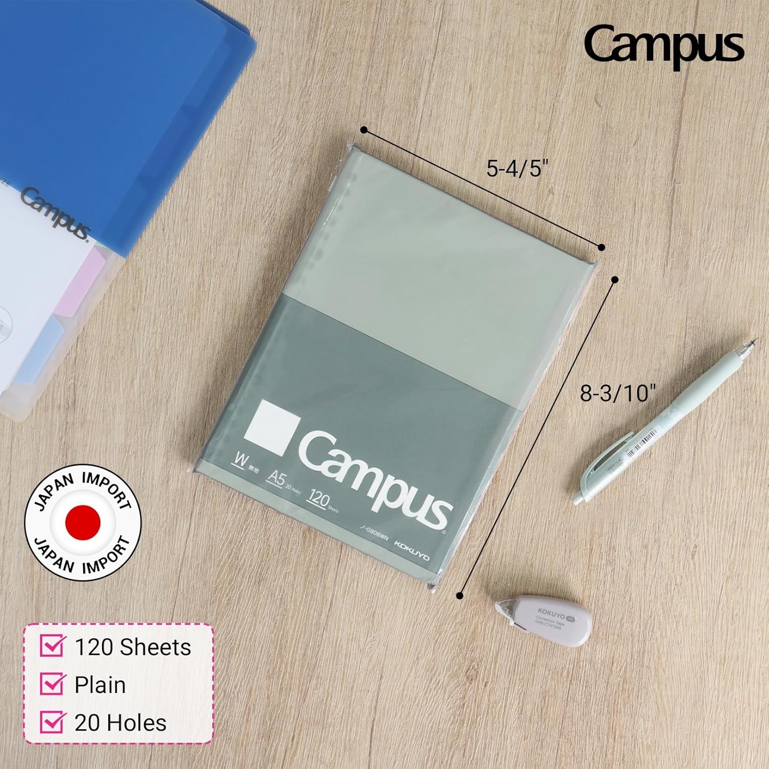 image:imageKokuyo Campus Loose Leaf Paper for Binders Business Type Sarasara Smooth Writing B5 Plain Ruled 26 Holes 120 Sheets pH Neutral Bleed Resistant NOG836WNA5
