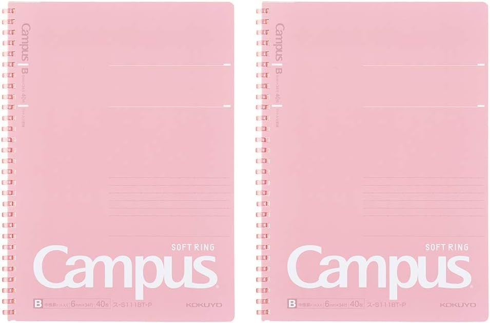 image:imageKokuyo Campus Soft Ring Notebook SemiB5 B 6mm Dot Ruled 34 Lines 40 Sheets Yellow Set of 2 SUS111BTYPink