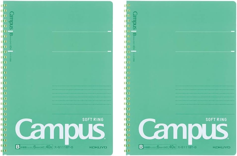 image:imageKokuyo Campus Soft Ring Notebook SemiB5 B 6mm Dot Ruled 34 Lines 40 Sheets Yellow Set of 2 SUS111BTYgreen