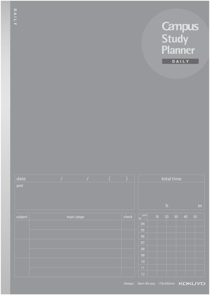 image:imageKokuyo Campus Study Planner Notebook Daily Ruled A5 Mint Green for 63 Days Japan Import NOY82MDGGray