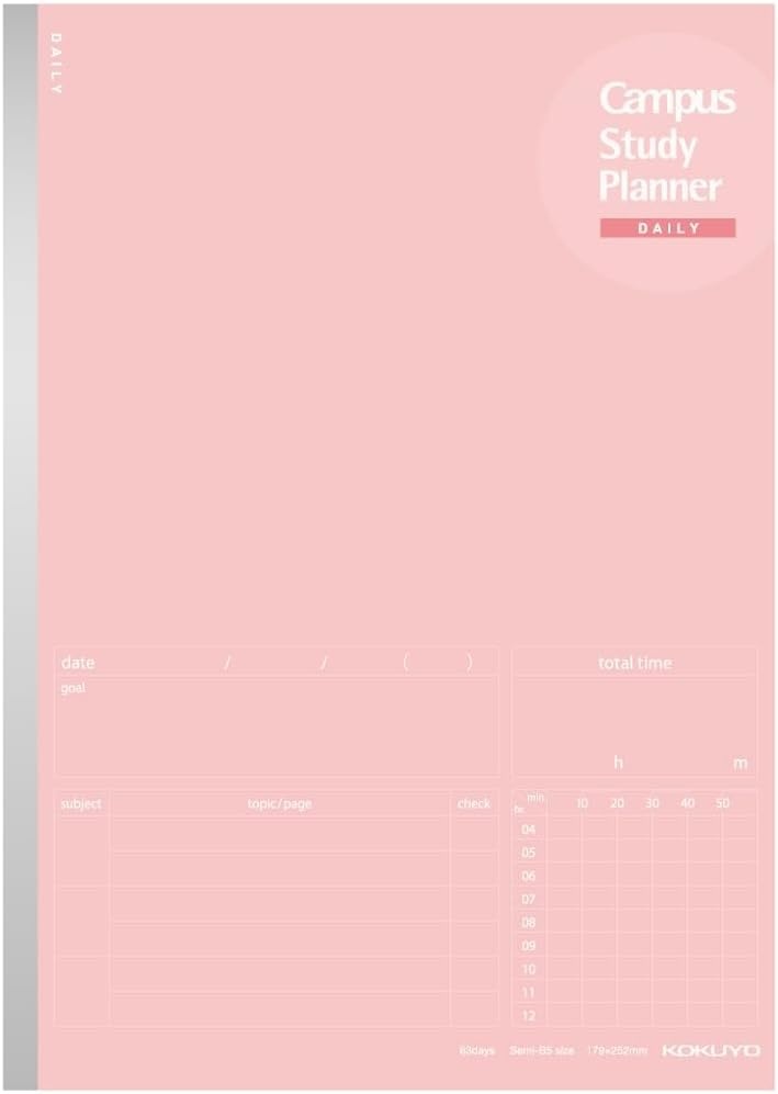 image:imageKokuyo Campus Study Planner Notebook Daily Ruled A5 Mint Green for 63 Days Japan Import NOY82MDGLight Pink