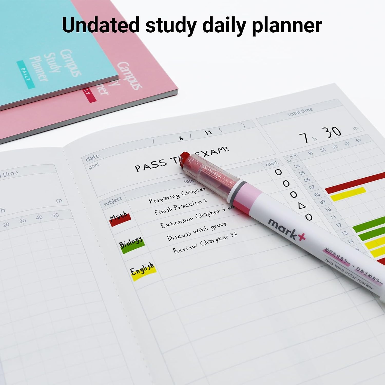 image:imageKokuyo Campus Study Planner Notebook Daily Ruled A5 Mint Green for 63 Days Japan Import NOY82MDGLight Pink