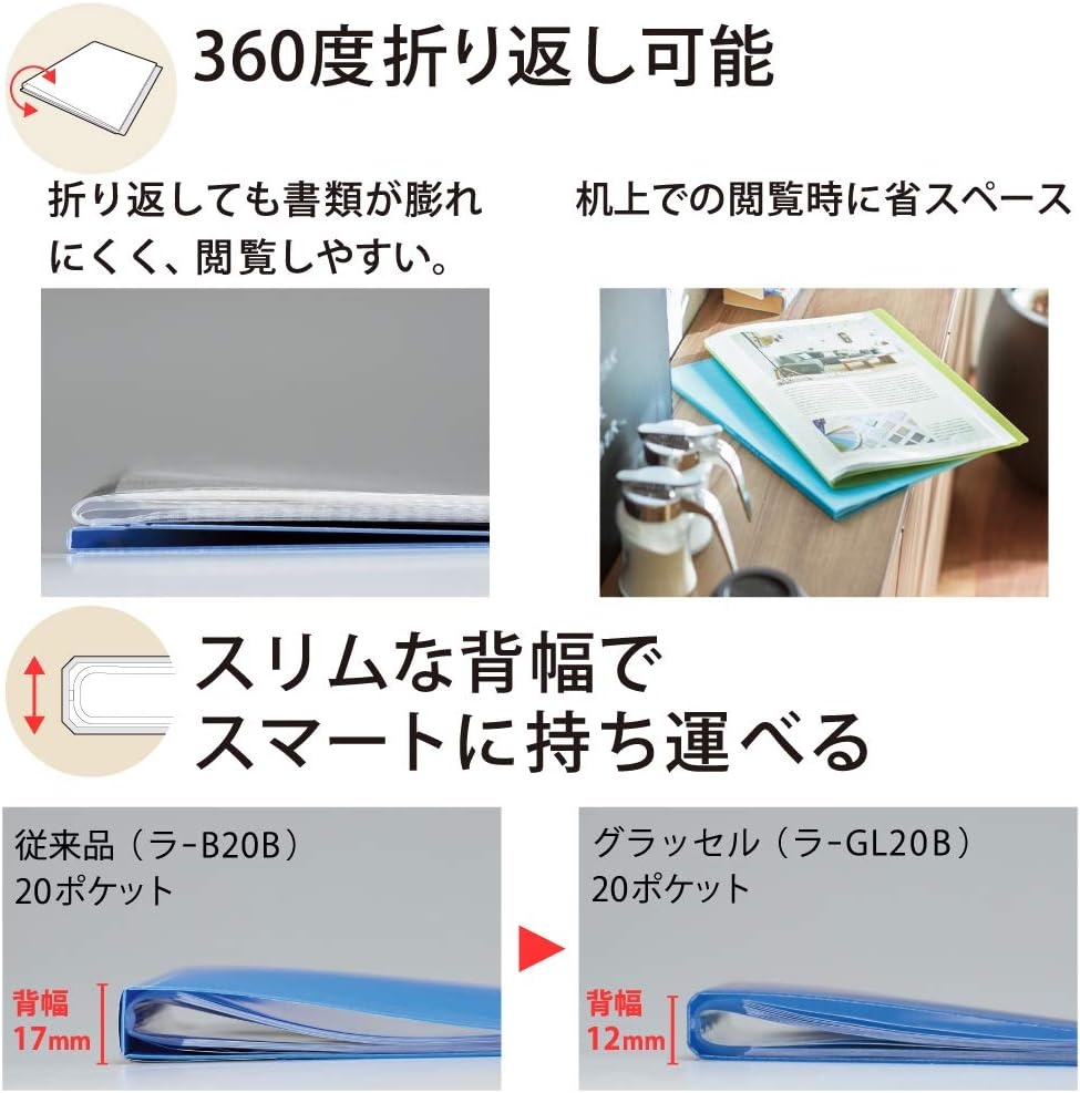image:imageKokuyo Glassele File Clear Book Display Book Presentation Binder with Plastic Sleeves 20Pocket Bound Sheet Protector A4 5Pack Cool Colors Japan Import 99KRAGL20X52Cool Colors
