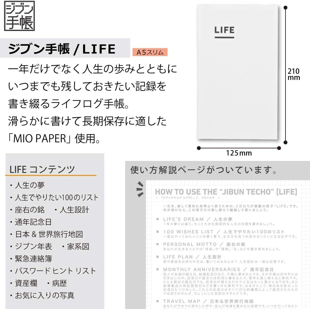 image:imageKokuyo JIBUNTECHO Life Log Notebook A5 Slim 83 x 49 40 Sheets MIO Paper Japan Import NIJCL3