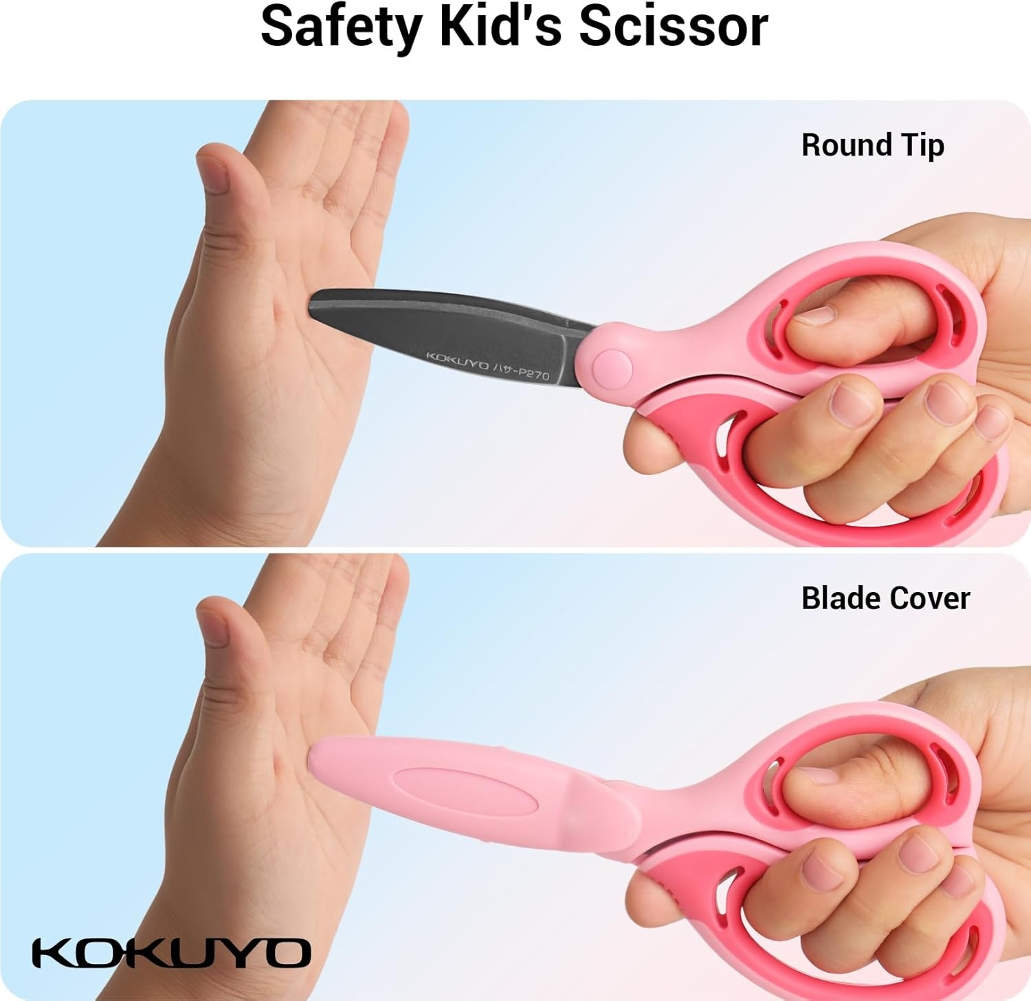 image:imageKokuyo Kids Safety Scissor Ergonomic ChildSafe Crafting Scissor Blunt Tips and Blade Cover Air Cushion Righthanded Childhood Scrapbooking Supplies for Kids Cutter Pink HASAP270PYellow