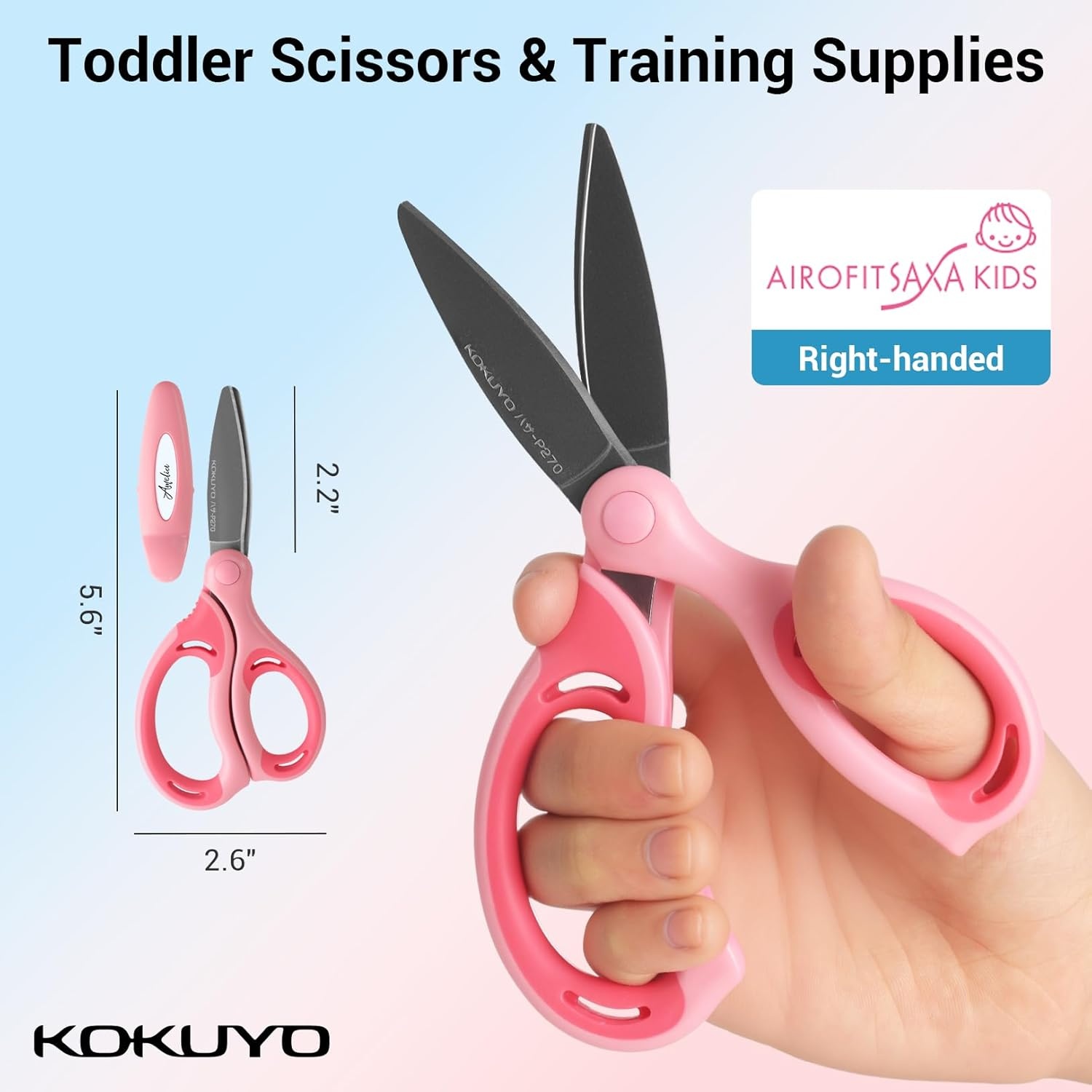 image:imageKokuyo Kids Safety Scissor Ergonomic ChildSafe Crafting Scissor Blunt Tips and Blade Cover Air Cushion Righthanded Childhood Scrapbooking Supplies for Kids Cutter Pink HASAP270PPink