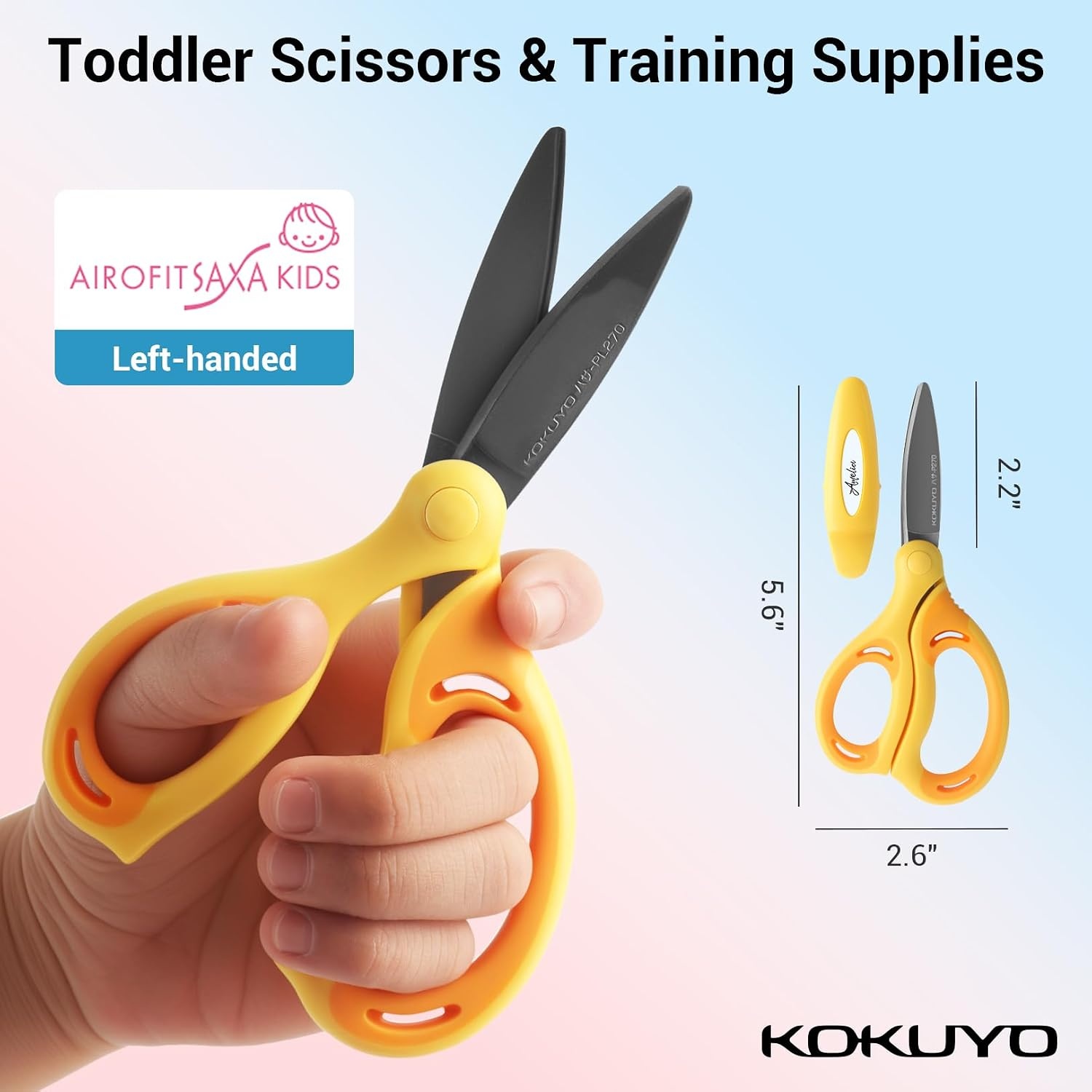 image:imageKokuyo Kids Safety Scissor Ergonomic ChildSafe Crafting Scissor Blunt Tips and Blade Cover Air Cushion Righthanded Childhood Scrapbooking Supplies for Kids Cutter Pink HASAP270PYellow