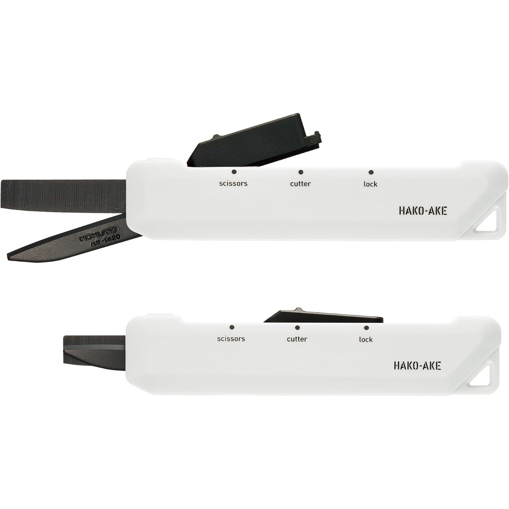 image:imageKOKUYO 2Way Portable Scissors HAKOAKE Compact Pocket Size Travel Scissors Titanium Blade All Purpose Craft Scissor Box Cutter for Office Travel and Home Khaki HasaT420DGWhite
