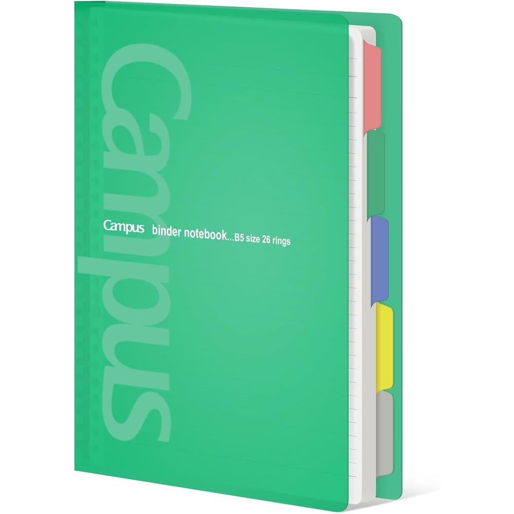 image:imageKOKUYO 5 Subject Spiral Notebook Campus B5 Refillable Journal with 5 Tab Dividers 100 Sheets in 5mm Ruled Loose Leaf Paper Green RUP333NG amp NO836CGreen