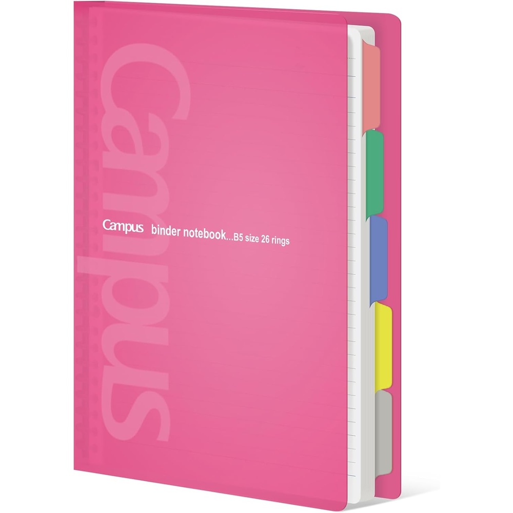 image:imageKOKUYO 5 Subject Spiral Notebook Campus B5 Refillable Journal with 5 Tab Dividers 100 Sheets in 5mm Ruled Loose Leaf Paper Green RUP333NG amp NO836CLight Pink