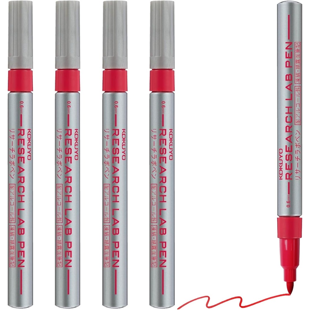 image:imageKOKUYO Alcohol Resistant Laboratory Markers 5 Red Permanent Freezer Lab Pens with 06mm Fine Point Tip Designed for Industrial Lab and Hospital Use Japan ImportRed