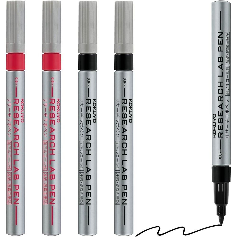 image:imageKOKUYO Alcohol Resistant Laboratory Markers 5 Red Permanent Freezer Lab Pens with 06mm Fine Point Tip Designed for Industrial Lab and Hospital Use Japan ImportBlackRed