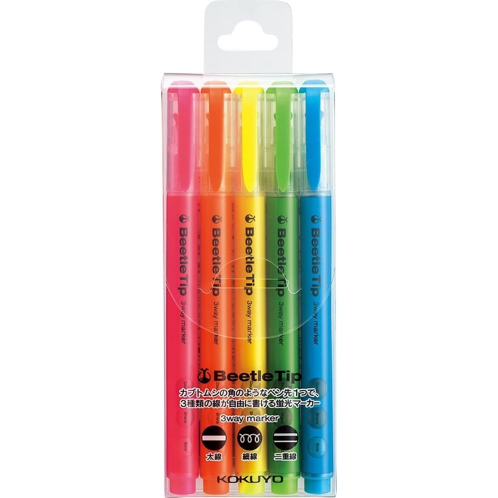 image:imageKOKUYO Beetle Tip 3Way Highlighter Pen 5Color Set PML3015S