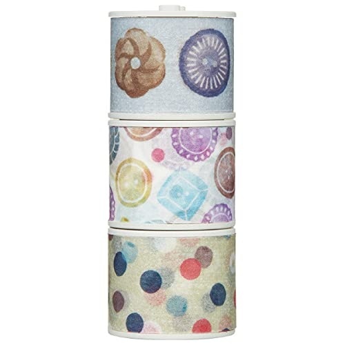 image:imageKOKUYO Bobbin Washi Tape Set 3 Pack Mini Masking Tape Dotted Pattern 06 Wide 98ft Long SpaceSaving Design for Journals Planners DIY Crafts Japan Import TB111573S
