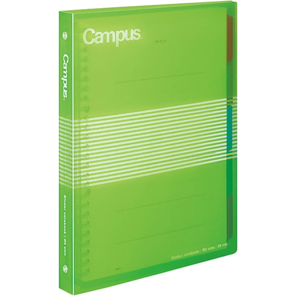 image:imageKOKUYO Campus B5 Slide Binder Notebook with 5 Tab Dividers PP Cover 26 Hole 100 Sheets Capacity Orange Japan Import RUP334NYRLime Green