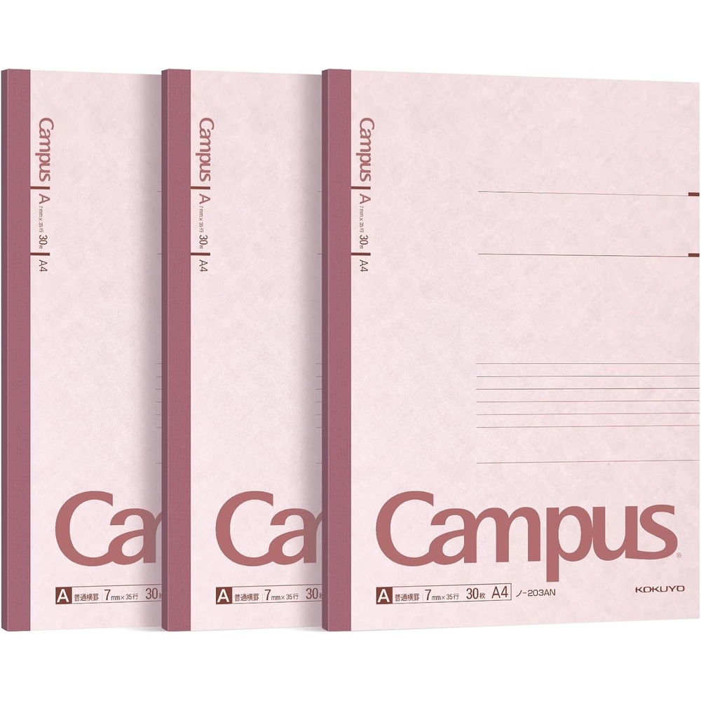 image:imageKOKUYO Campus Composition Notebook 7 x 10 inch Lined Notebooks with 30 Sheets 7mm Ruled Paper 3 Pack B5 Pink Notebook for School and Work School Supplies Comp Book for Journal Diary Japan Import