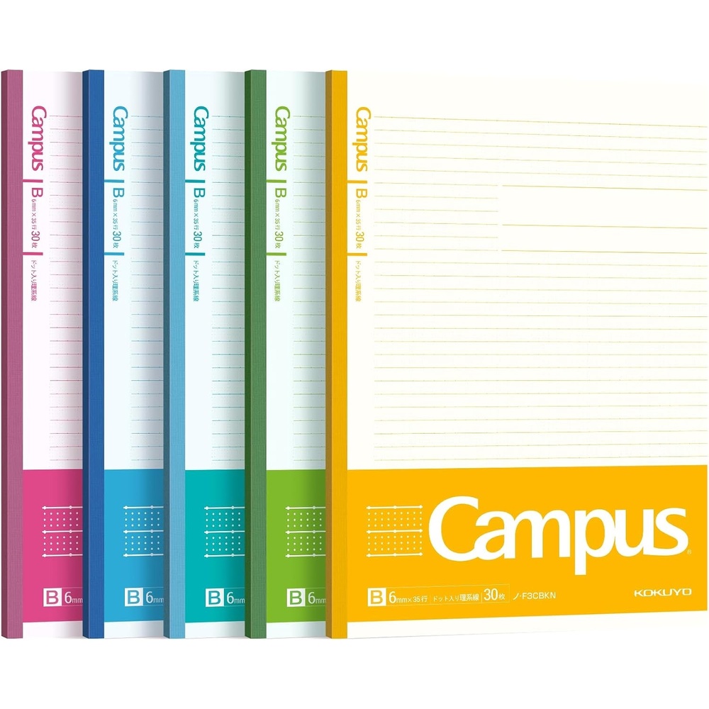 image:imageKOKUYO Campus Notebook for Science Subjects Dot B 6mm Ruled SemiB5 30 Sheets 35 Lines Pack of 5 5 Colors NOF3CBKNX5