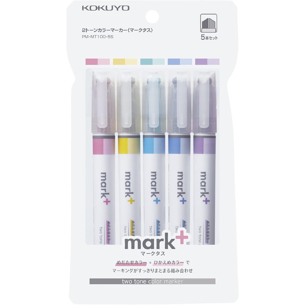 image:imageKOKUYO Fluorescent Highlighters 2 Tone Chisel Tip Bible Markers in Assorted Colors No Bleed QuickDry Art Marker for Journal Planner Notes Japan Import PMMT1005S2Assorted