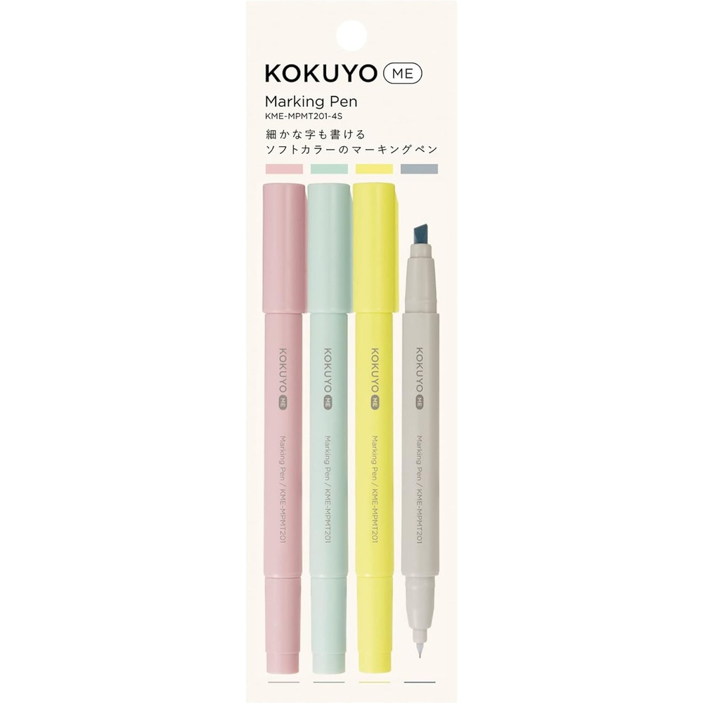 image:imageKOKUYO Me Marking Pen 2Way Highlighter Pen Soft Color Marker 4Color Set of Taupe Rose Fragaile Mint Moon Lime Grayish Fog KMEMPMT2014SLight Nature Color