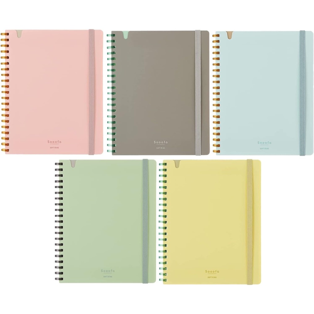 image:imageKOKUYO Sooofa Soft Ring Notebook 02 inch 4 mm Grid Ruled 80 Sheets A5 Deformation Set of 5 Colors Japan Import SUSV738S4A5
