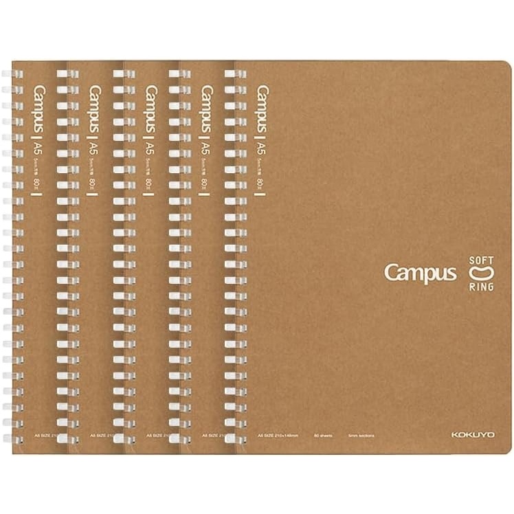 image:imageKOKUYO Spiral Graph Notebooks 5 Pack 58 x 41 Kitten A6 Soft Ring Journal Notebooks with 5mm Grid Ruled 80 Perforated Sheets Cute Subject Notebooks Note Taking for Work Japan ImportBrown