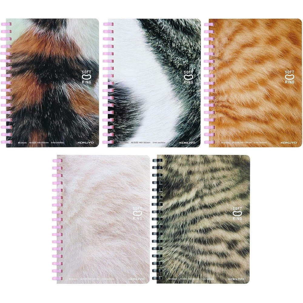 image:imageKOKUYO Spiral Graph Notebooks 5 Pack 58 x 41 Kitten A6 Soft Ring Journal Notebooks with 5mm Grid Ruled 80 Perforated Sheets Cute Subject Notebooks Note Taking for Work Japan ImportKitten Furry