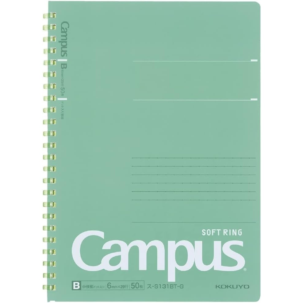 image:imageKOKUYO Spiral Lined Notebook 83 x 58 Pastel Journal A5 Campus Soft Ring Notebooks with Dot 6 mm Ruled 50 Sheets Pink 1 Subject Notebook Note Taking for School Japan Import SUS131BTPGreen