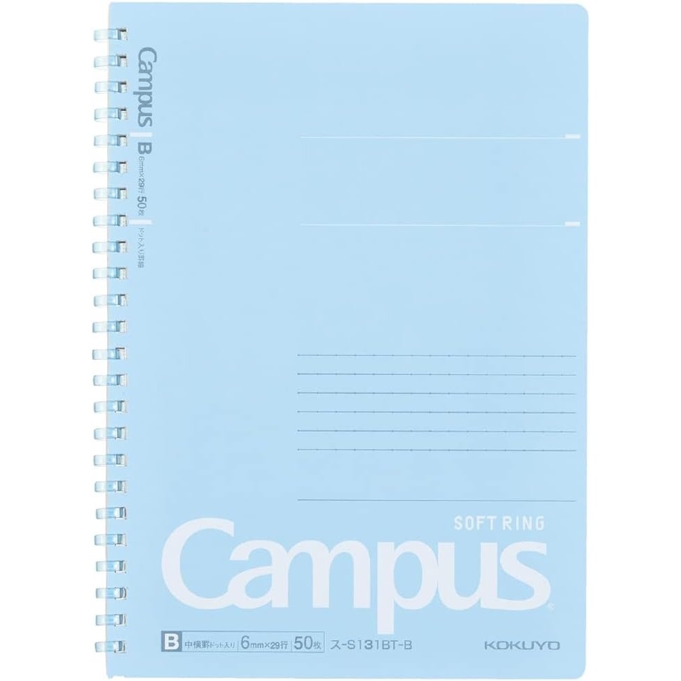 image:imageKOKUYO Spiral Lined Notebook 83 x 58 Pastel Journal A5 Campus Soft Ring Notebooks with Dot 6 mm Ruled 50 Sheets Pink 1 Subject Notebook Note Taking for School Japan Import SUS131BTPBlue