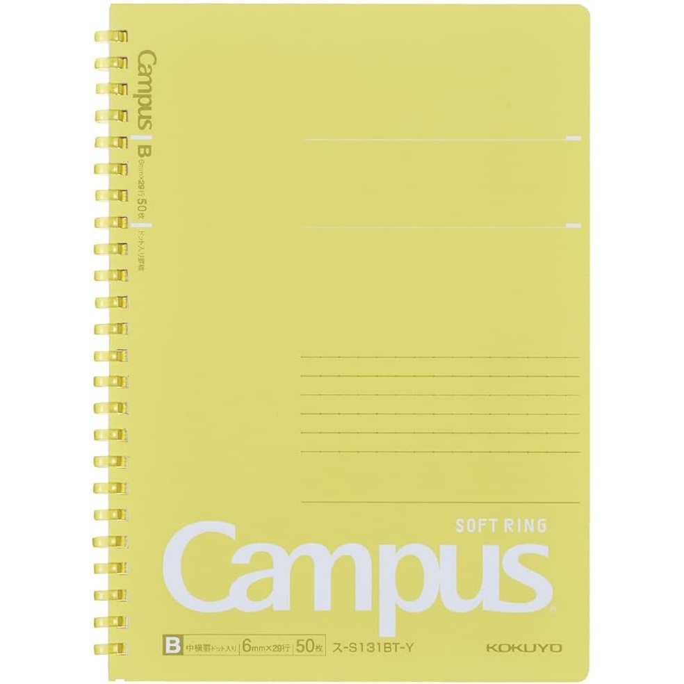 image:imageKOKUYO Spiral Lined Notebook 83 x 58 Pastel Journal A5 Campus Soft Ring Notebooks with Dot 6 mm Ruled 50 Sheets Pink 1 Subject Notebook Note Taking for School Japan Import SUS131BTPYellow