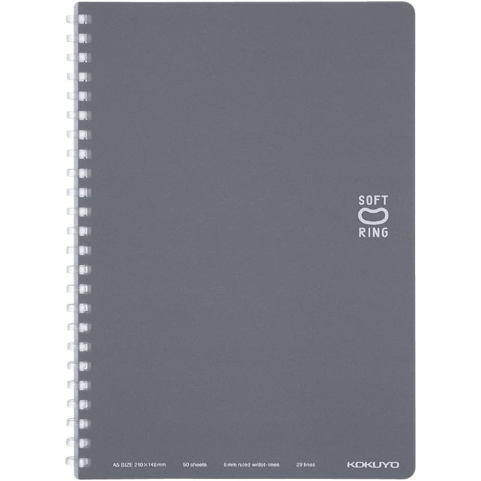 image:imageKOKUYO Spiral Lined Notebook 83 x 58 Pastel Journal A5 Soft Ring Notebooks with Dot 6 mm Ruled 50 Sheets Dark Gray 1 Subject Notebook Note Taking for School Japan Import SUSV331BTDMGray