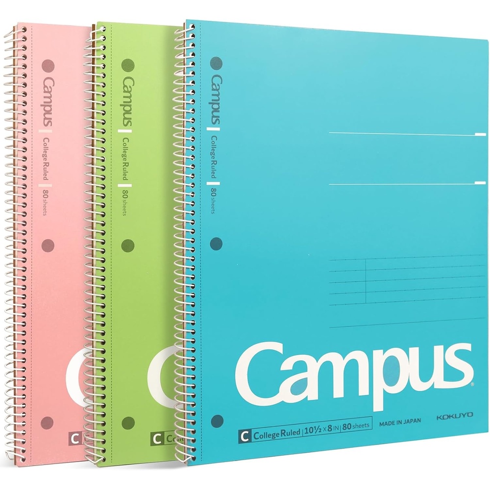 image:imageKOKUYO Spiral Notebook 3 Pack Campus 1012 x 8 Subject Notebooks with College Ruled 80 Sheets Pink Blue Green 3 Holes School Spiral Journal for Work Study Note Taking WSGSU400G13Pink Sky Blue Green