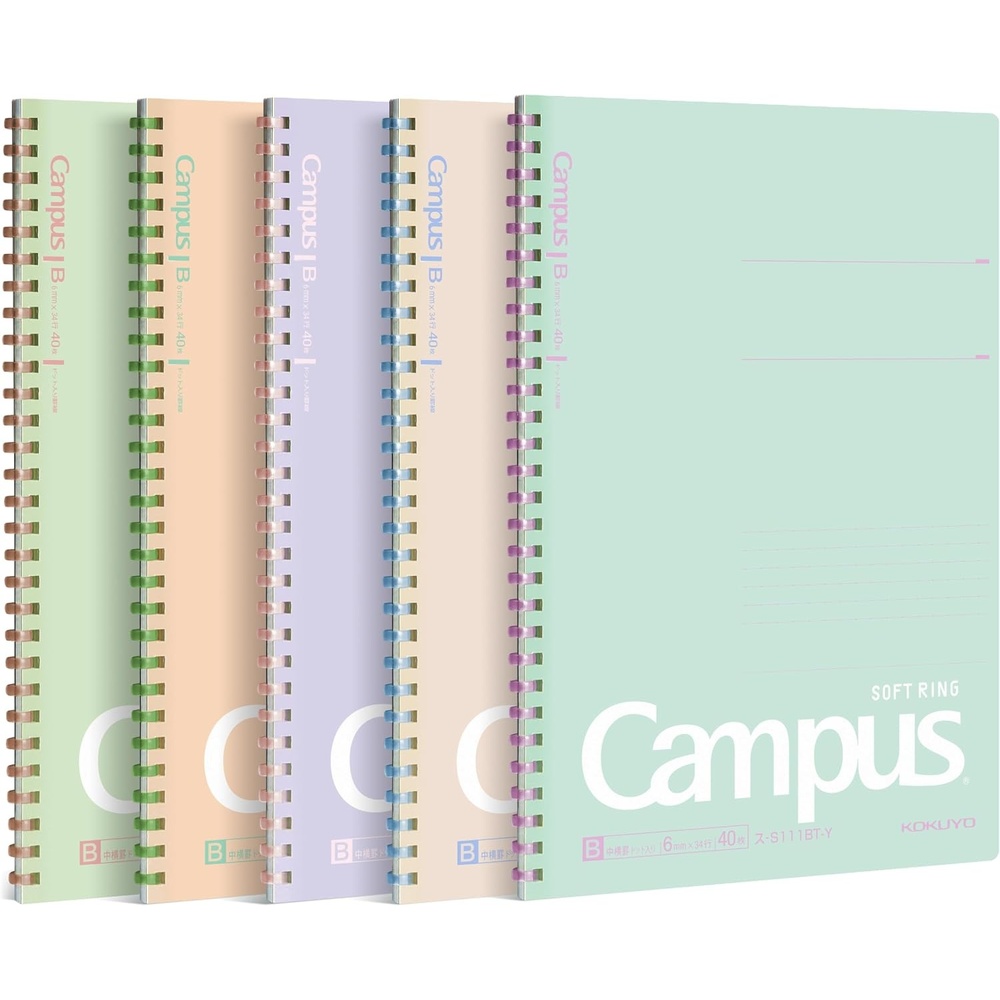 image:imageKOKUYO Spiral Notebook Journal 3 Pack Campus B5 Soft Ring Notebooks with Dotted A 7mm Rule 40 Sheets Cute Animal 1 Subject Notebook in Blue Yellow Green College Office Note TakingMineral Color
