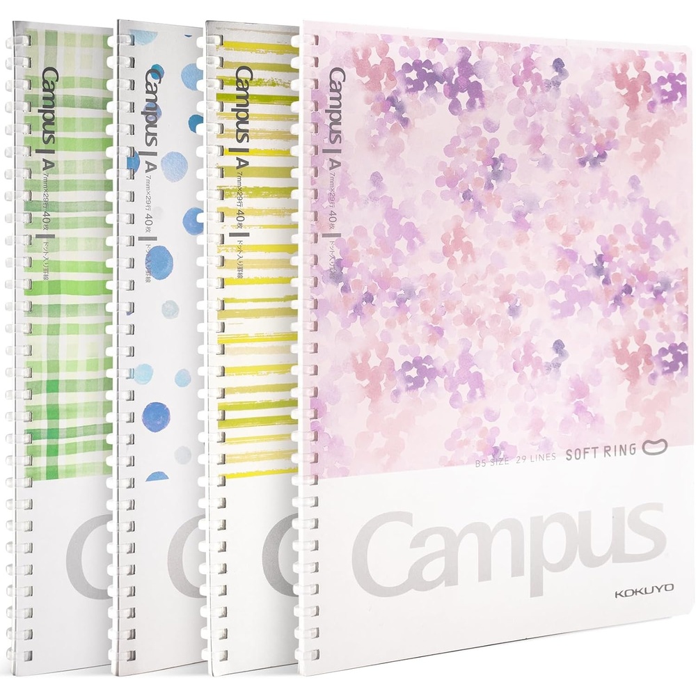 image:imageKOKUYO Spiral Notebook Journal 3 Pack Campus B5 Soft Ring Notebooks with Dotted A 7mm Rule 40 Sheets Cute Animal 1 Subject Notebook in Blue Yellow Green College Office Note TakingWatercolor