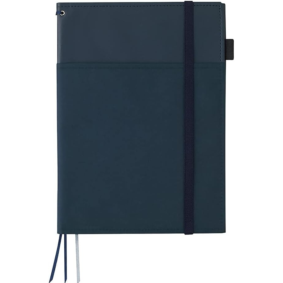image:imageKOKUYO Systemic Synthetic Leather Cover Notebook with One A5 B 6mm Ruled 28 Lines 50 Sheets Twin Ring Edge Title Notebook Black NOV685BDNavy Blue