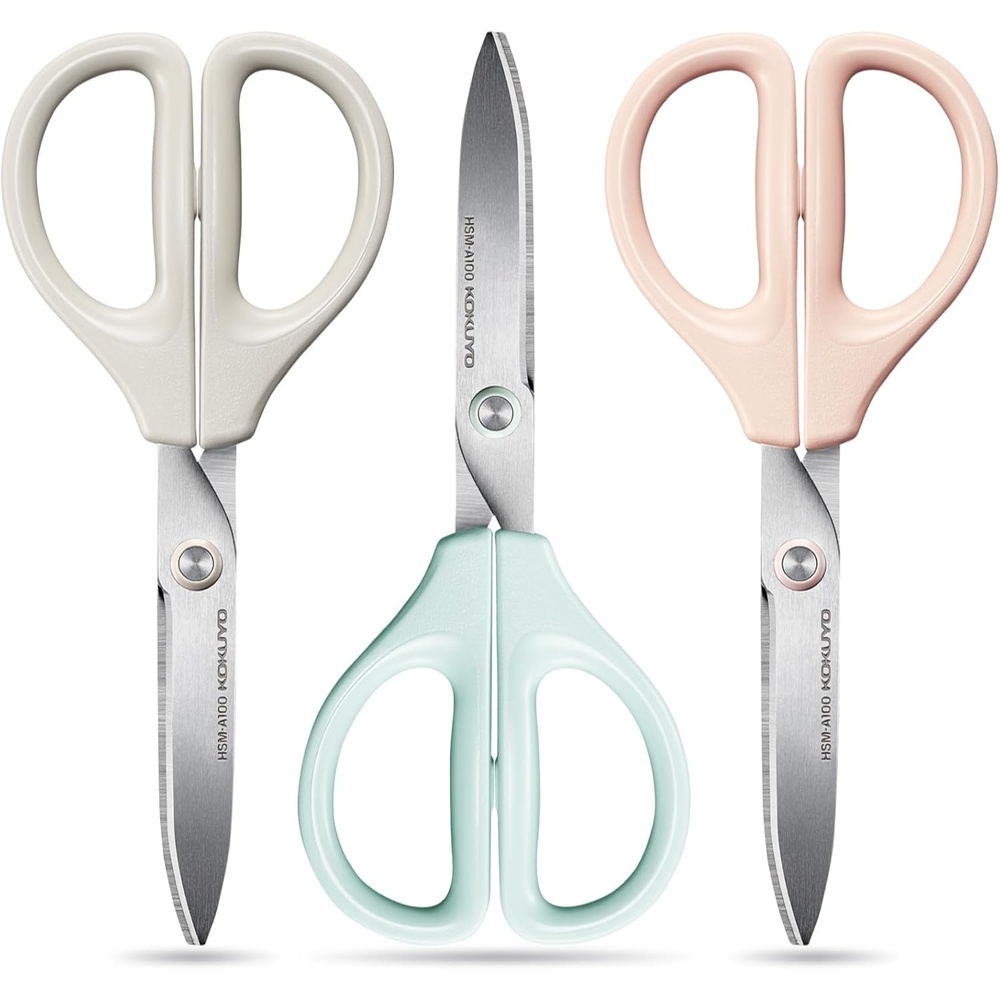 image:imageKokuyo 3 Pack 7 Scissor All purpose with Hybrid Arch Stainless Steel Blade Pastel Pink Blue White Sharper Cutting Performance Heavy Duty Cutter for Office Home School Craft Supplies HSMA100Pastel Pink Blue White