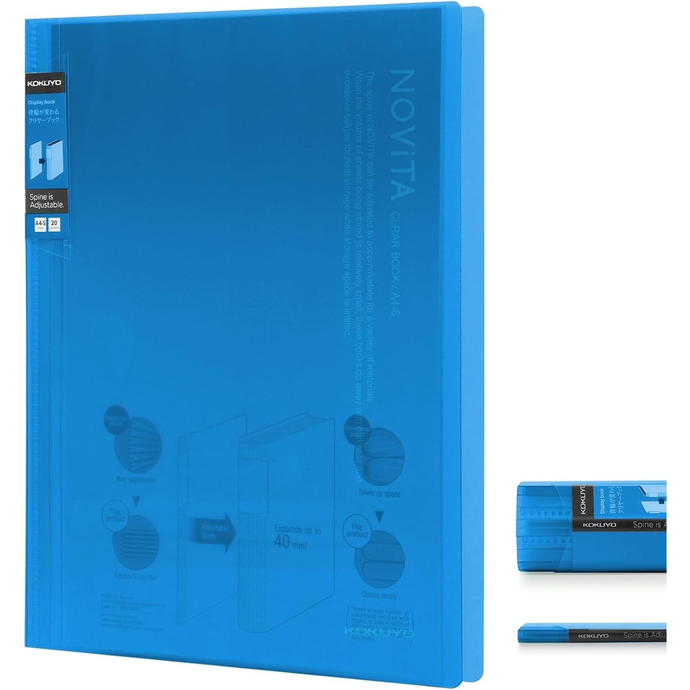 image:imageKokuyo 40Pocket Binder with Plastic Sleeves 85x11 Green A4 and US Letter Expandable Art Portfolio Folder with Clear Sheet Protectors 80 Pages of Presentation Display Book RAN40GLight Blue