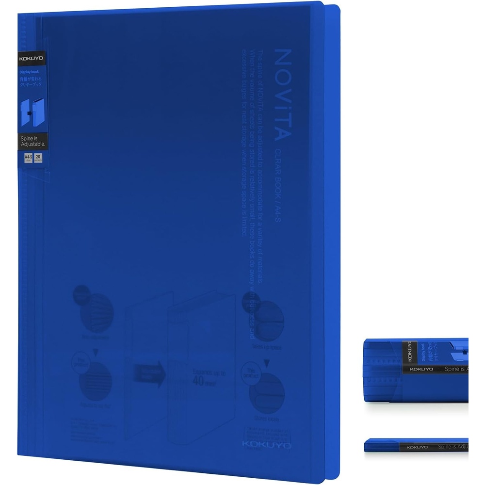 image:imageKokuyo 40Pocket Binder with Plastic Sleeves 85x11 Green A4 and US Letter Expandable Art Portfolio Folder with Clear Sheet Protectors 80 Pages of Presentation Display Book RAN40GBlue